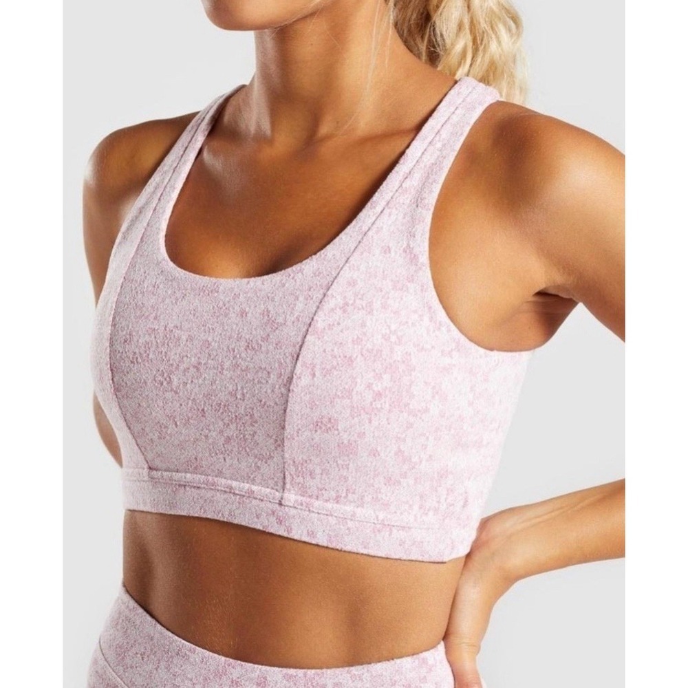 Gymshark Dry Management Fleur Texture Pink Sports Bra Sz S Layered Racerback Pad